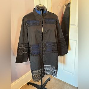 Ming Wang black women’s cotton open jacket with lace detail. Size 0X